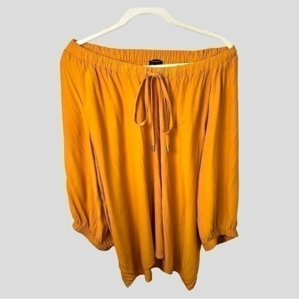 Ann Taylor Blouse Women’s Large Off Shoulder Viscose Peasant Balloon Sleeve Bow